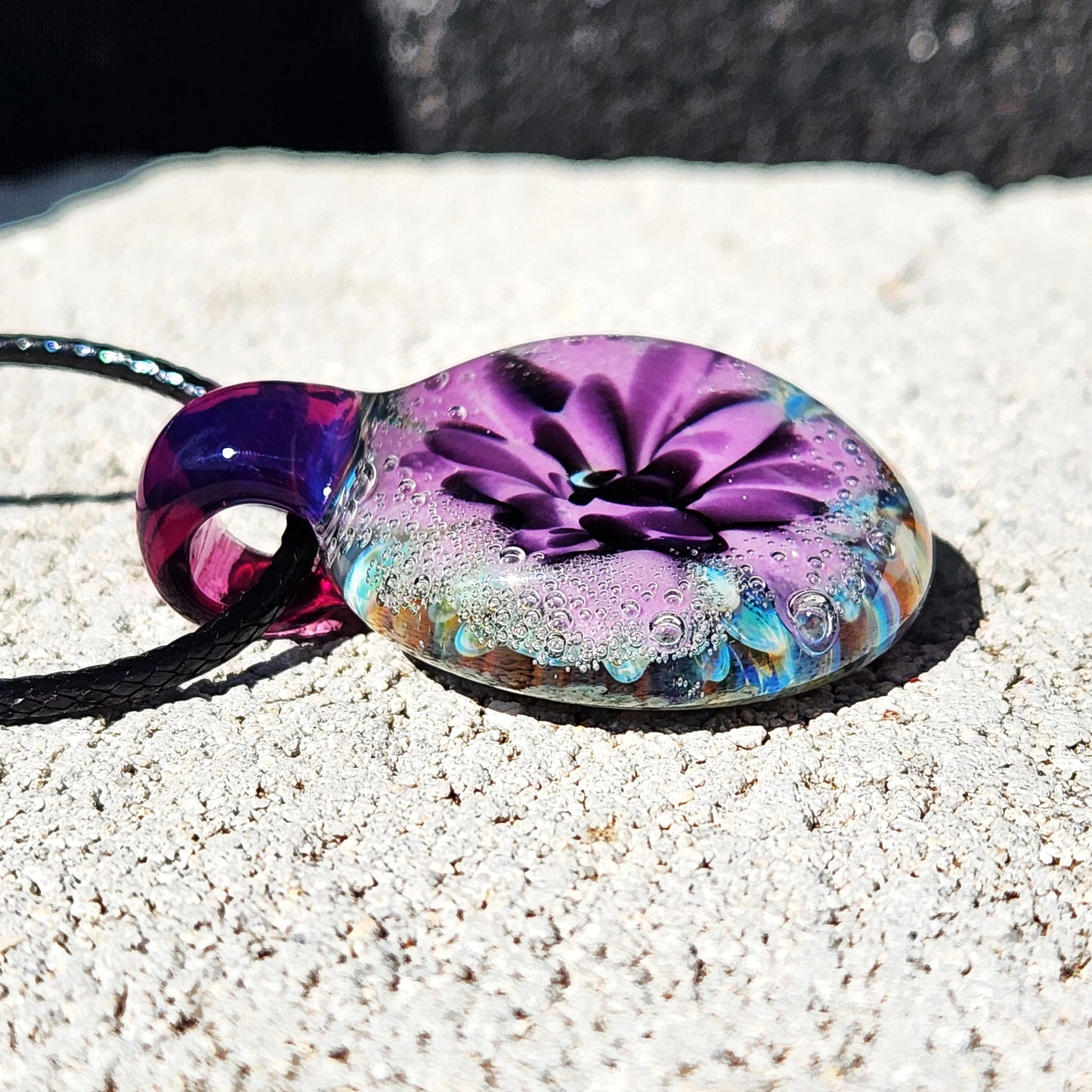 Handblown Borosilicate Glass Pendant Necklace: Trippy Glass Jewelry Gift