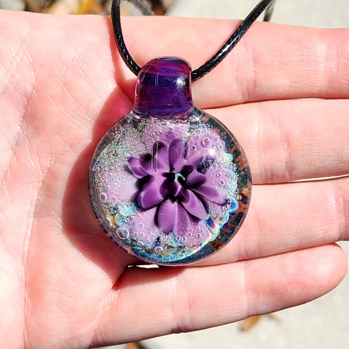 Handblown Borosilicate Glass Pendant Necklace: Trippy Glass Jewelry Gift