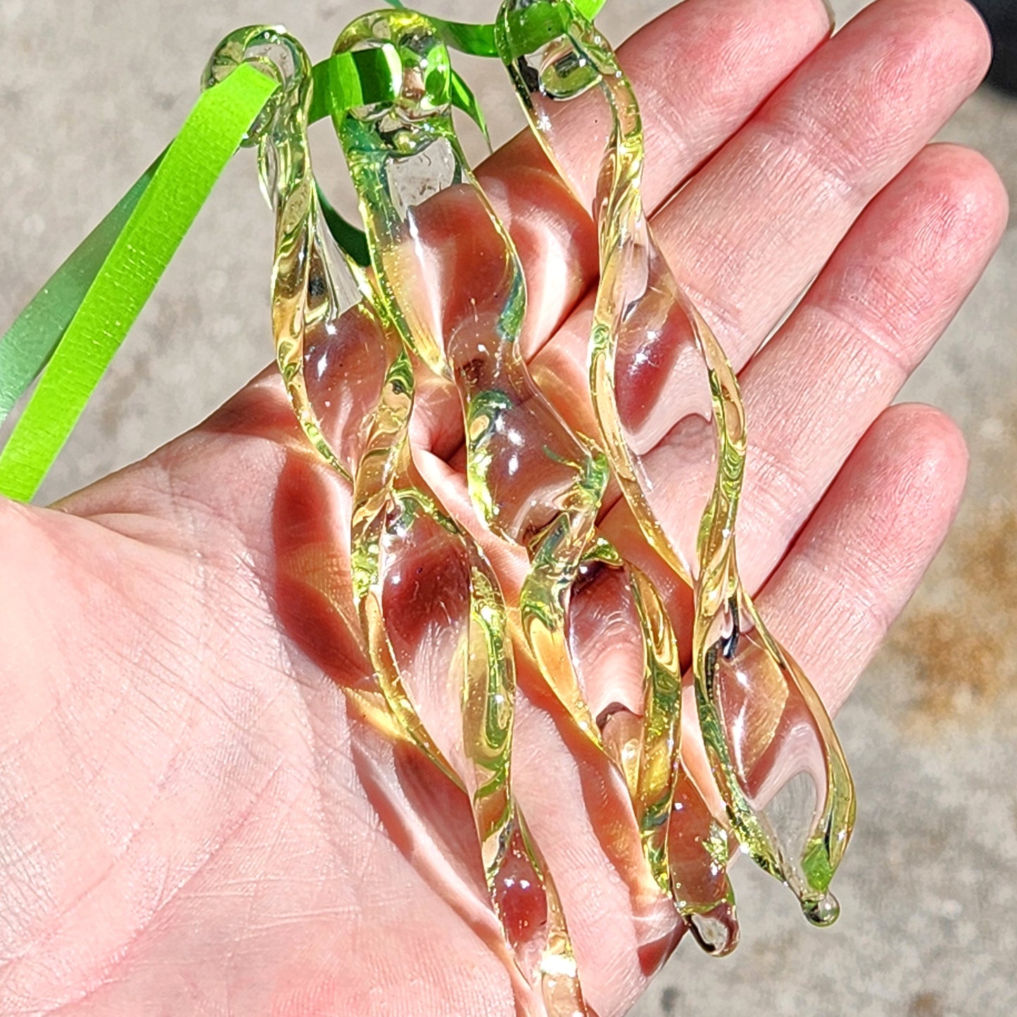 Set of 3 Lime Green Spiral Glass Suncatchers