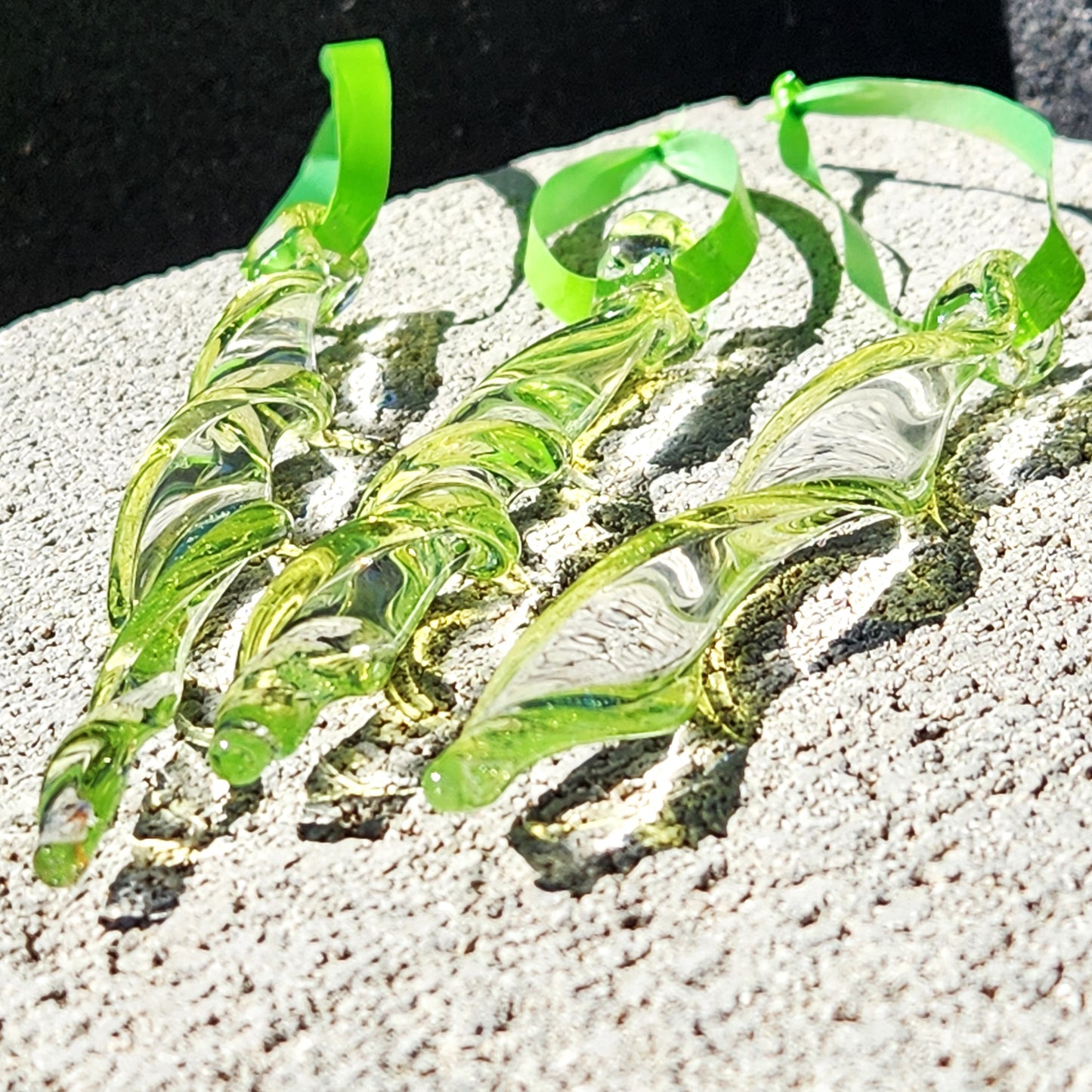 Set of 3 Lime Green Spiral Glass Suncatchers