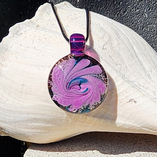 Large Handmade Glass Pendant – Purple Spiral Jewelry