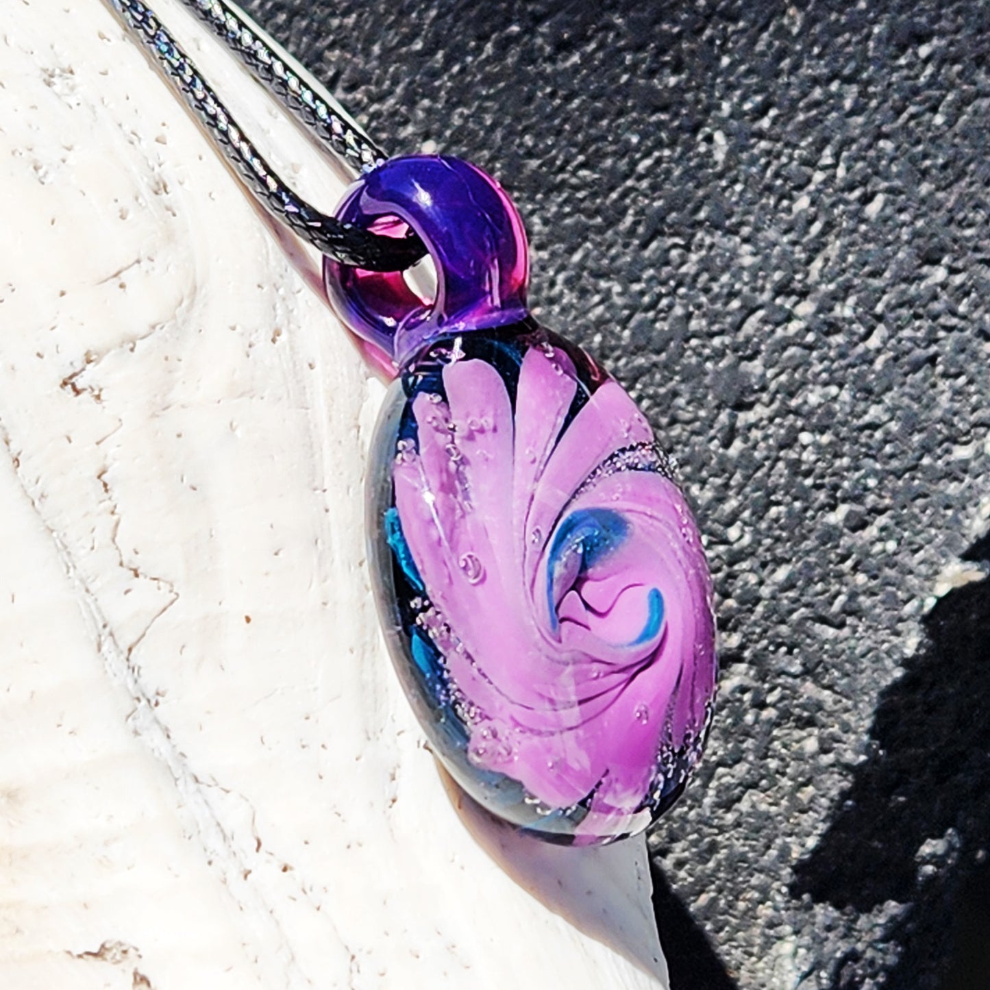 Large Handmade Glass Pendant – Purple Spiral Jewelry