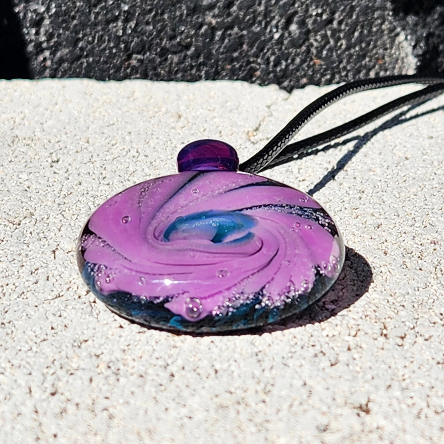 Large Handmade Glass Pendant – Purple Spiral Jewelry