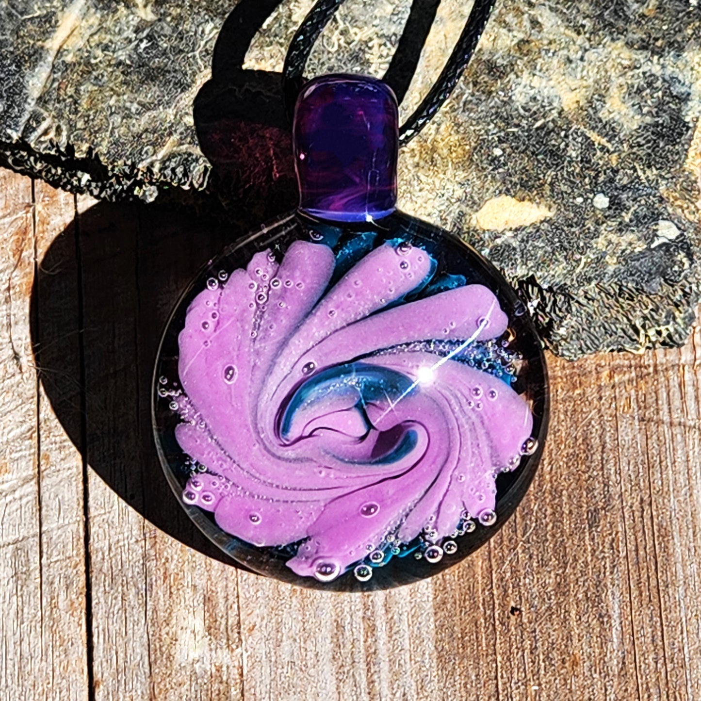 Large Handmade Glass Pendant – Purple Spiral Jewelry