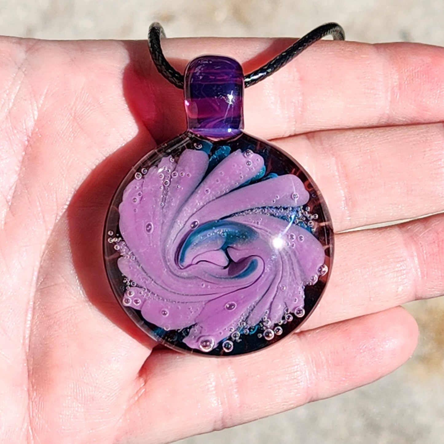 Large Handmade Glass Pendant – Purple Spiral Jewelry