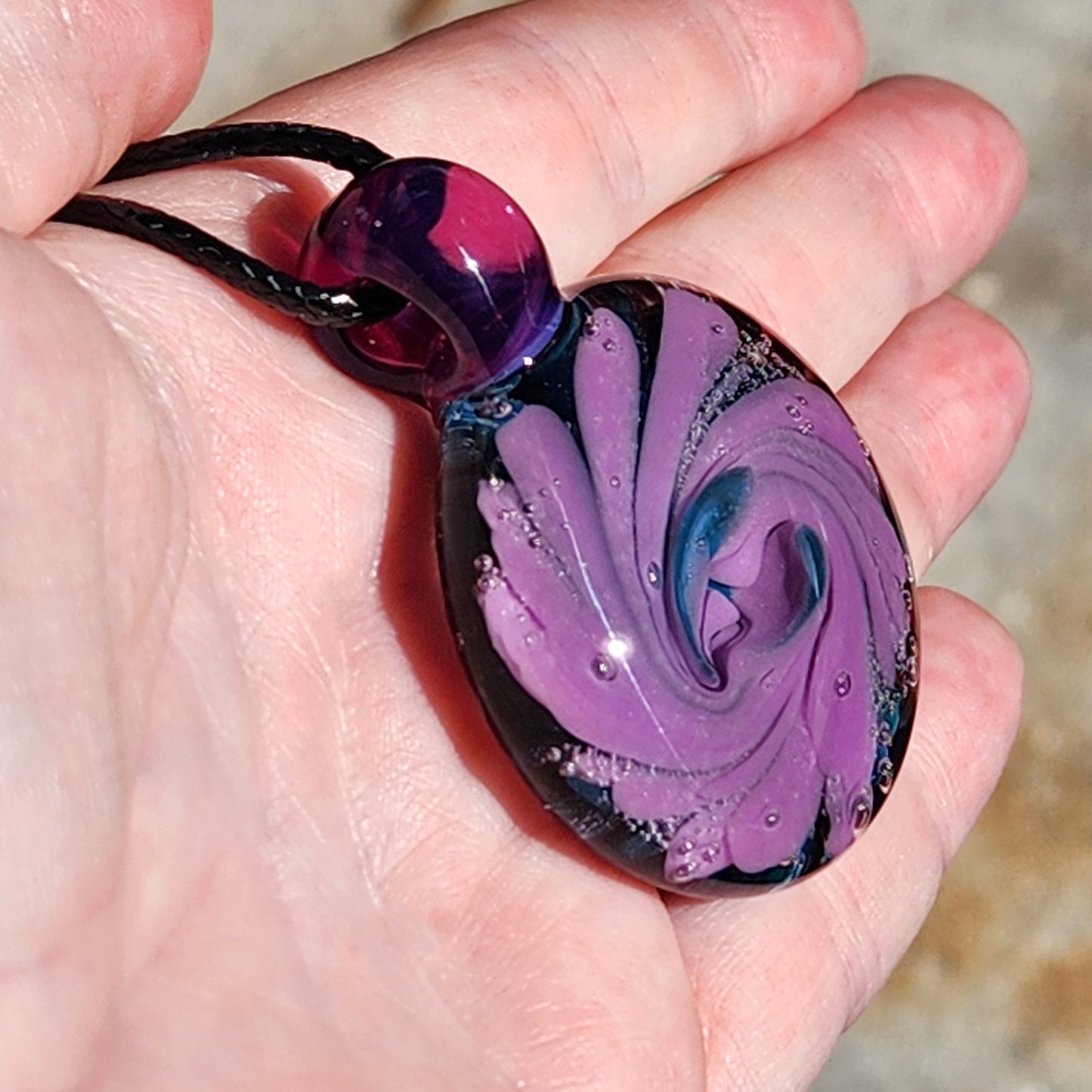 Large Handmade Glass Pendant – Purple Spiral Jewelry