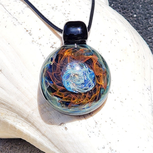 Cosmic Elegance: Handcrafted Glass Pendant with Silver and Gold Accents