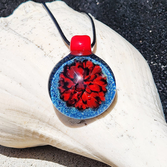 Red and Blue Blown Glass Pendant