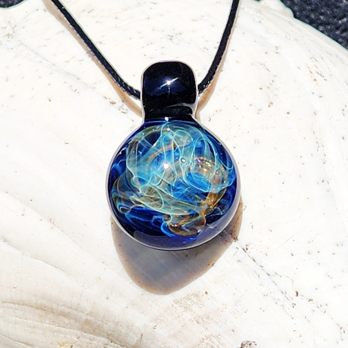 Handmade Blown Glass Pendant – Gold & Silver Fumed Design