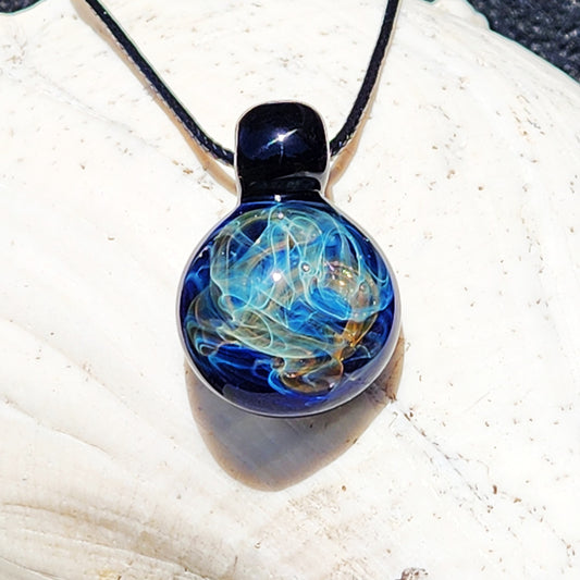 Handmade Blown Glass Pendant – Gold & Silver Fumed Design
