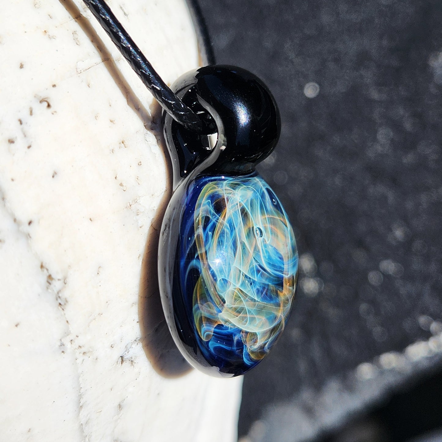 Handmade Blown Glass Pendant – Gold & Silver Fumed Design