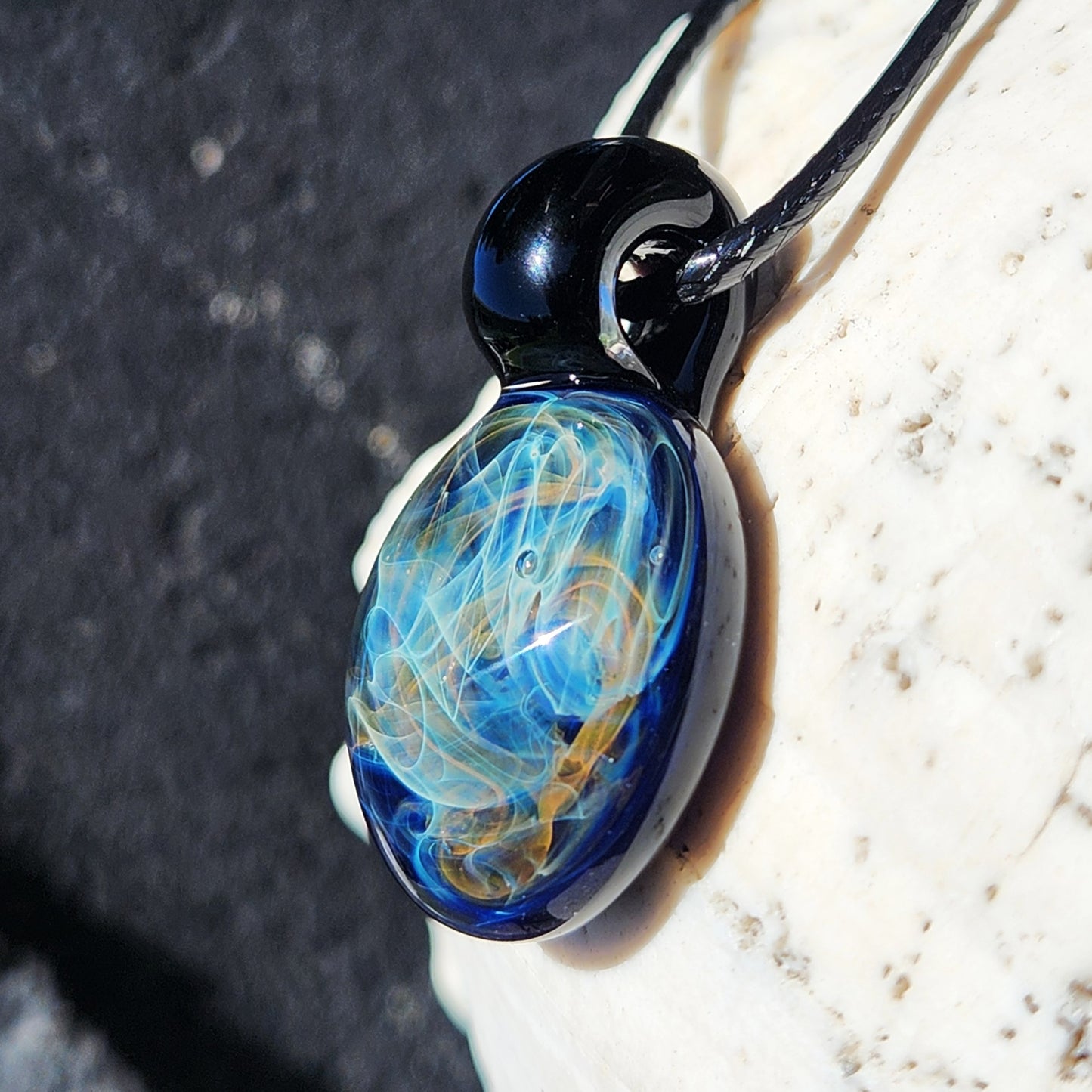 Handmade Blown Glass Pendant – Gold & Silver Fumed Design