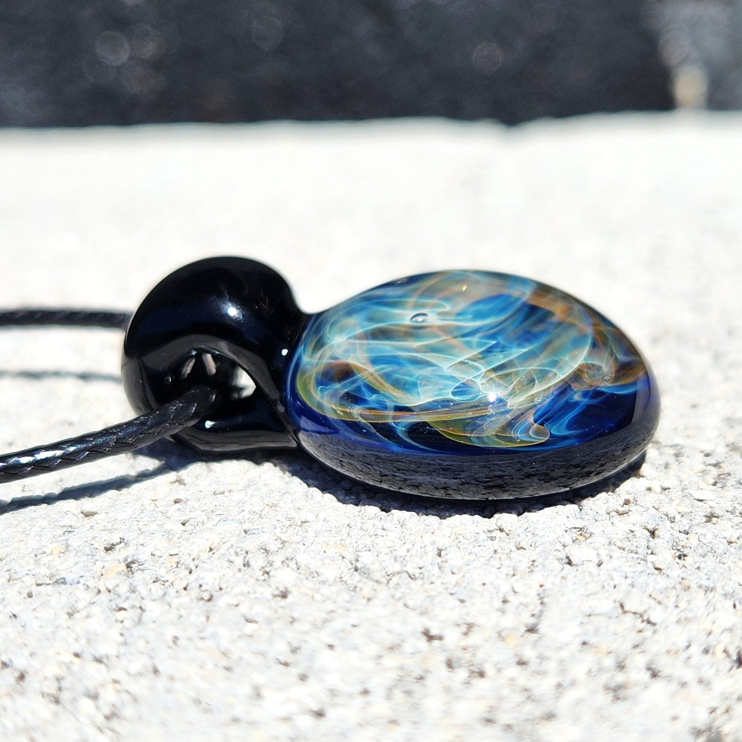 Handmade Blown Glass Pendant – Gold & Silver Fumed Design