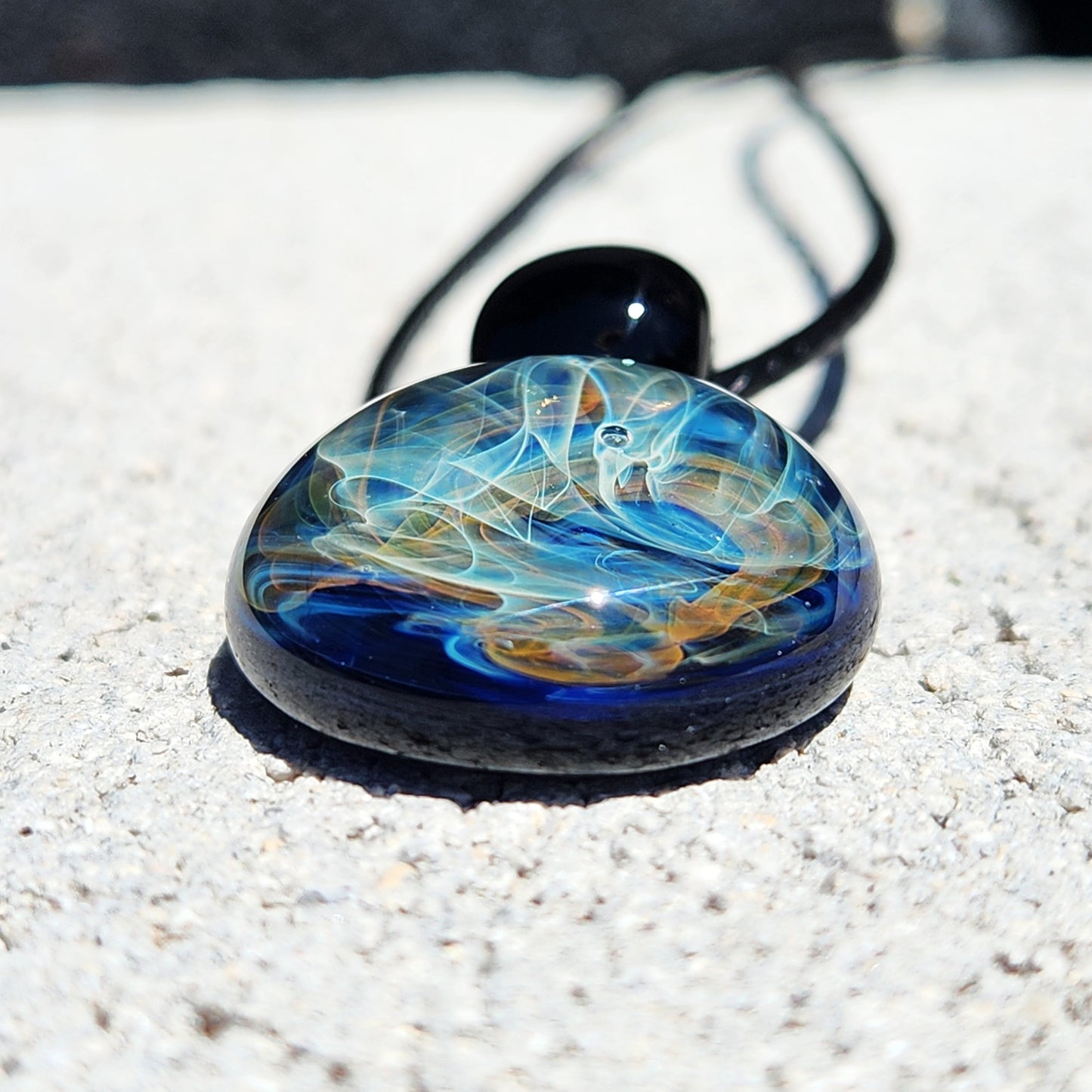 Handmade Blown Glass Pendant – Gold & Silver Fumed Design