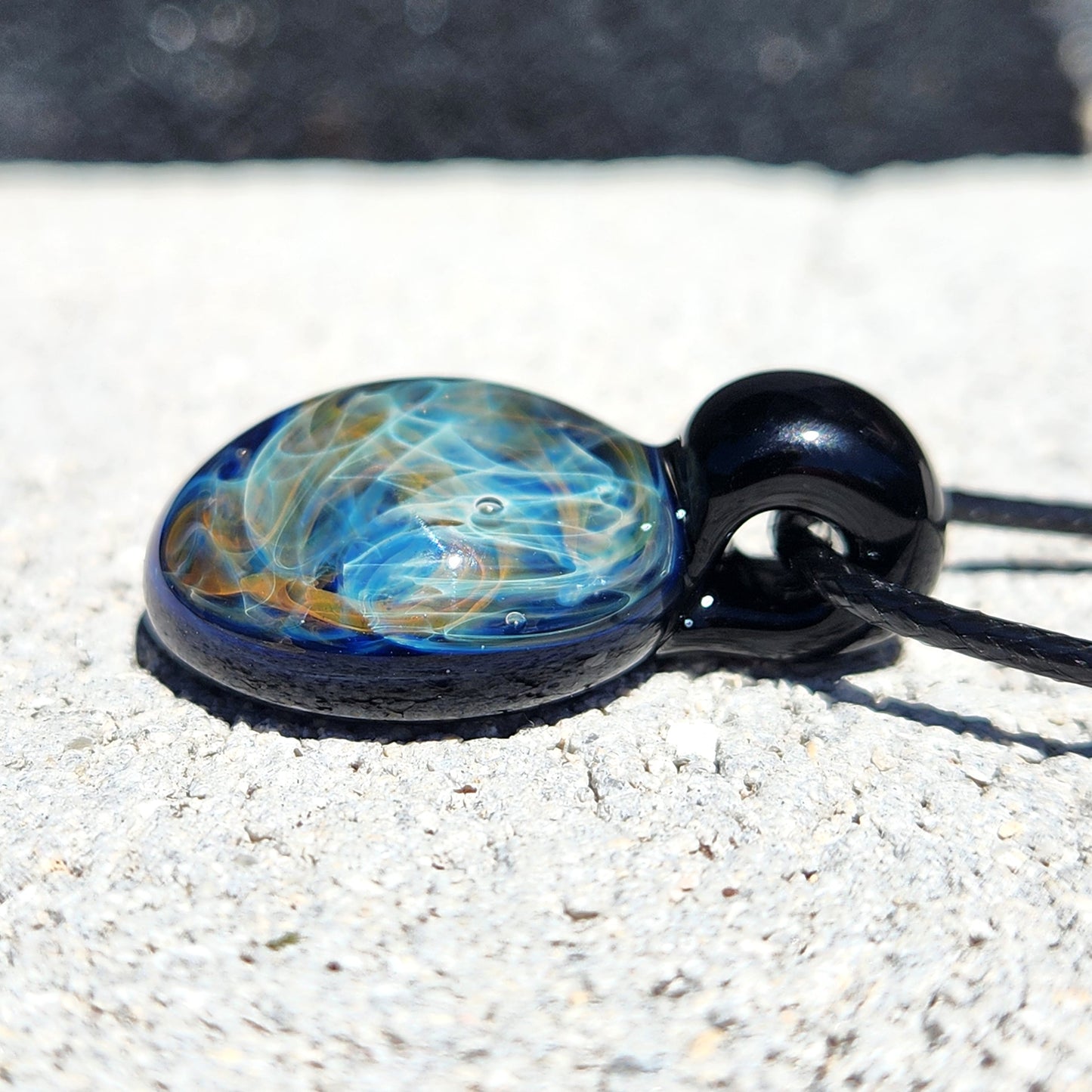 Handmade Blown Glass Pendant – Gold & Silver Fumed Design