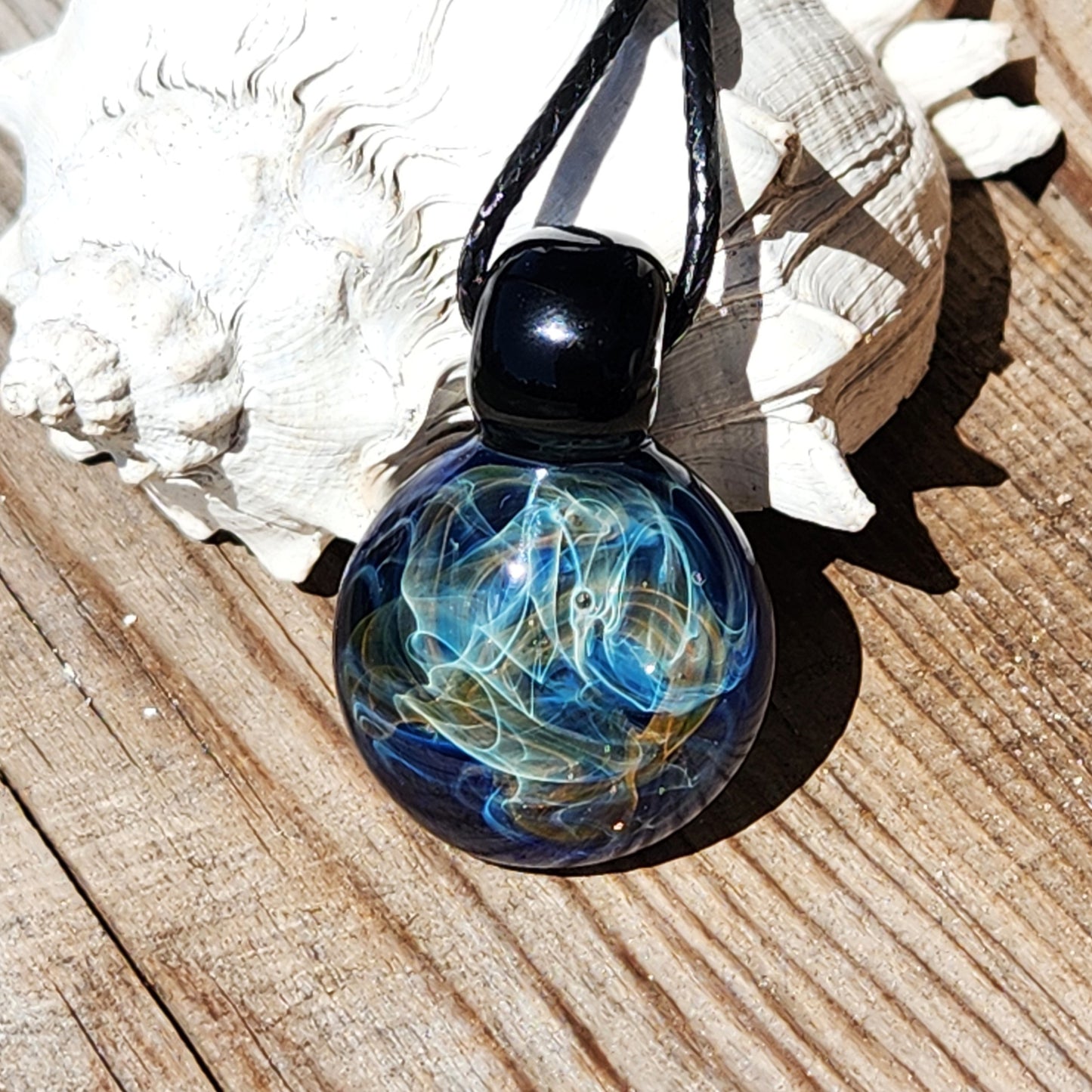 Handmade Blown Glass Pendant – Gold & Silver Fumed Design