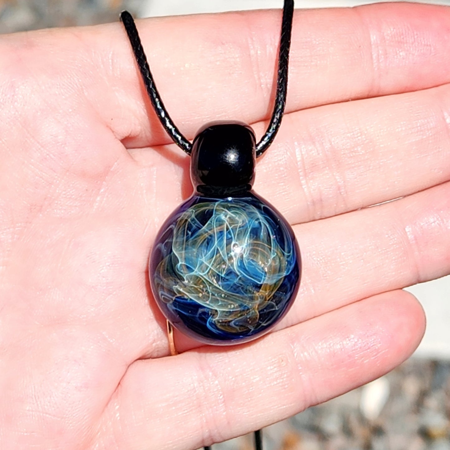 Handmade Blown Glass Pendant – Gold & Silver Fumed Design