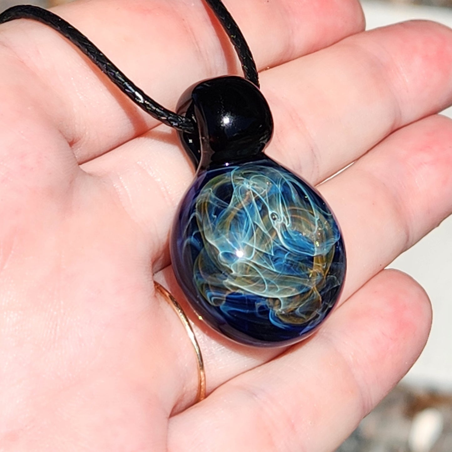 Handmade Blown Glass Pendant – Gold & Silver Fumed Design