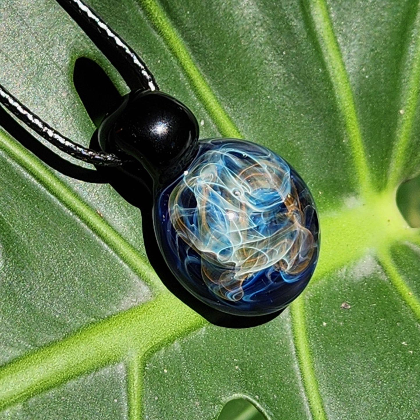 Handmade Blown Glass Pendant – Gold & Silver Fumed Design