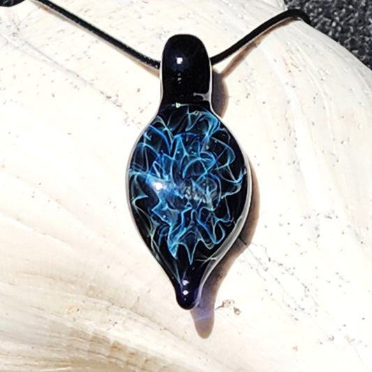 Deep Blue Silver Fumed Glass Pendant Necklace