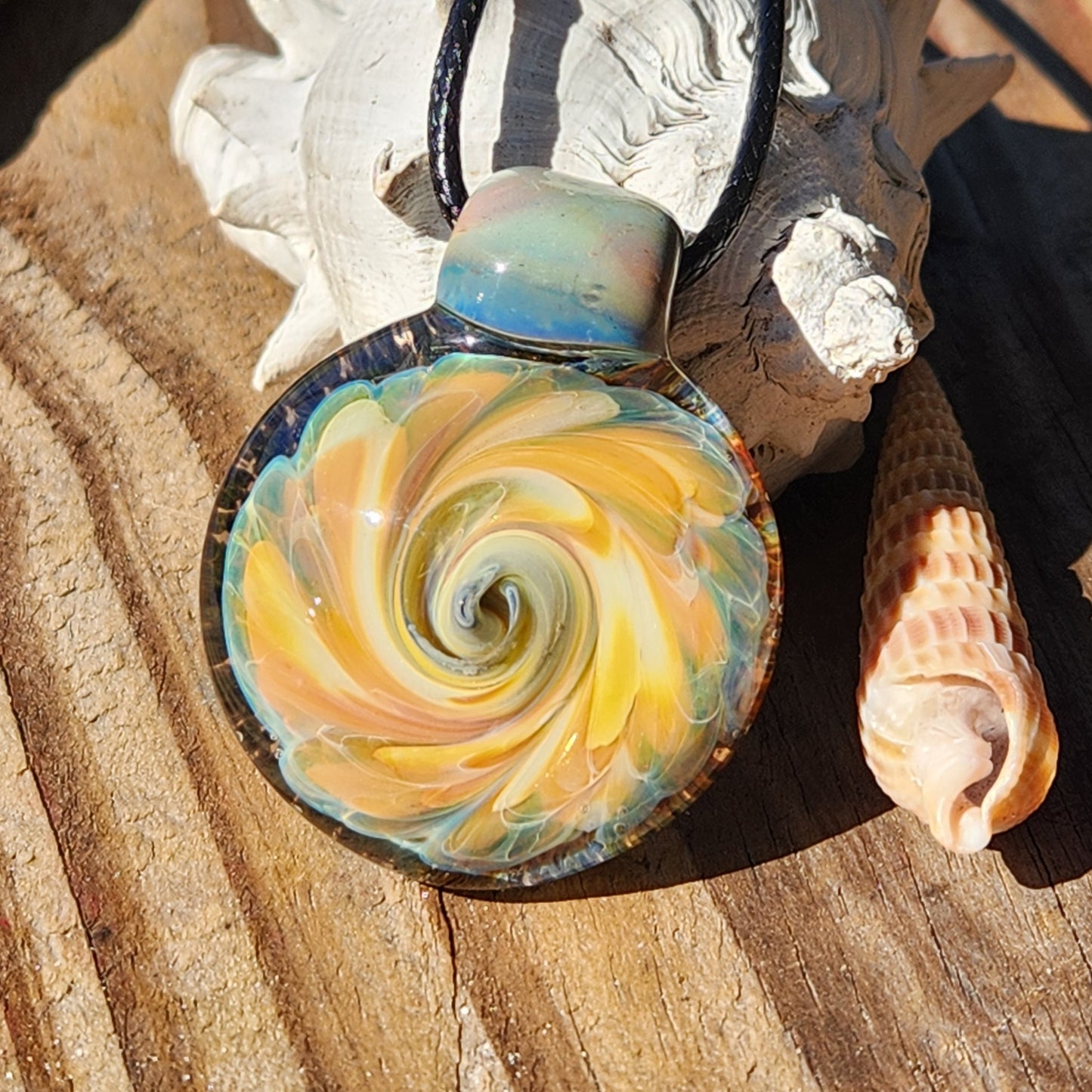 Golden Swirl Handmade Glass Pendant Necklace