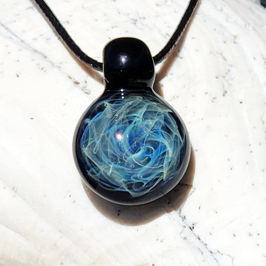 Small Blue Swirl Glass Pendant Necklace