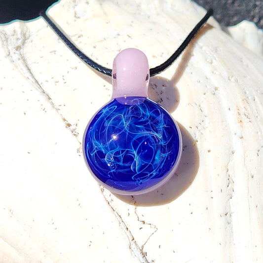 Blue and Pink Handmade Glass Pendant Necklace