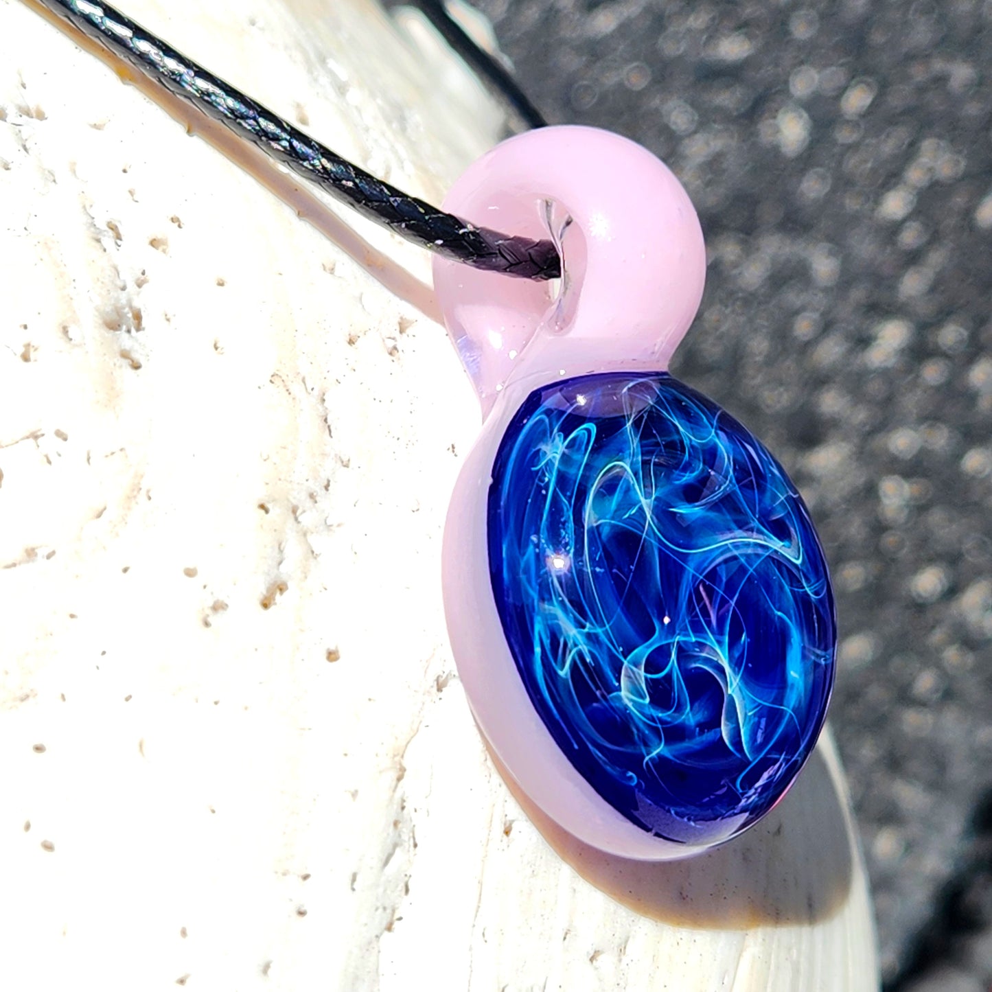 Blue and Pink Handmade Glass Pendant Necklace