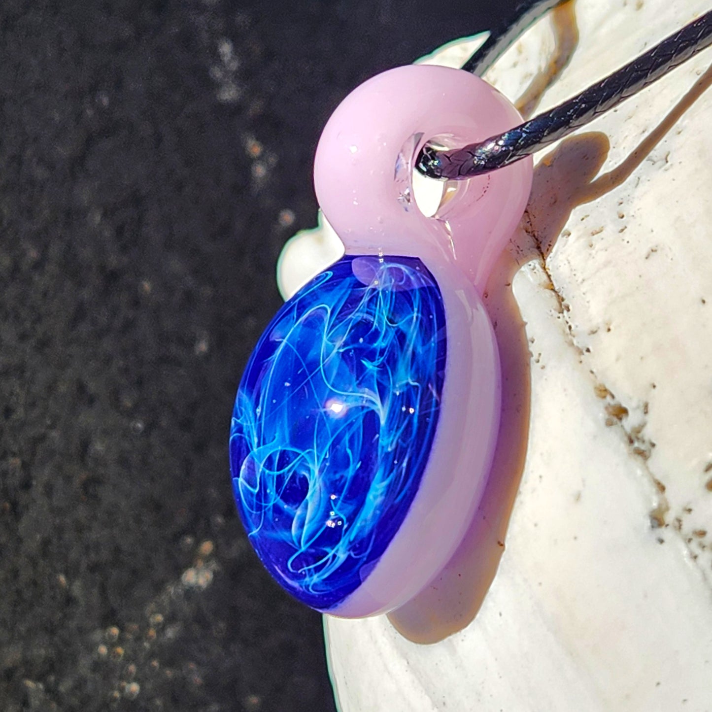 Blue and Pink Handmade Glass Pendant Necklace