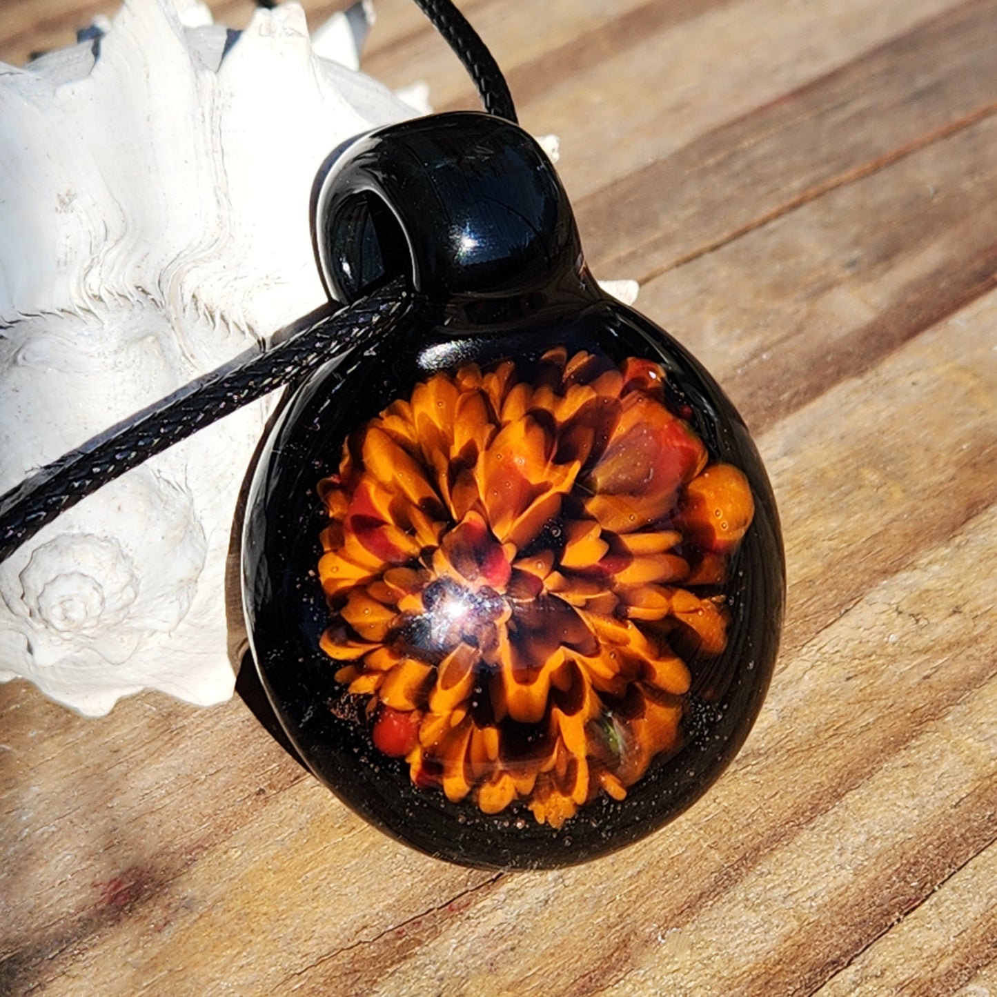 Handblown Beauty in Glass – Fire Bloom in Black