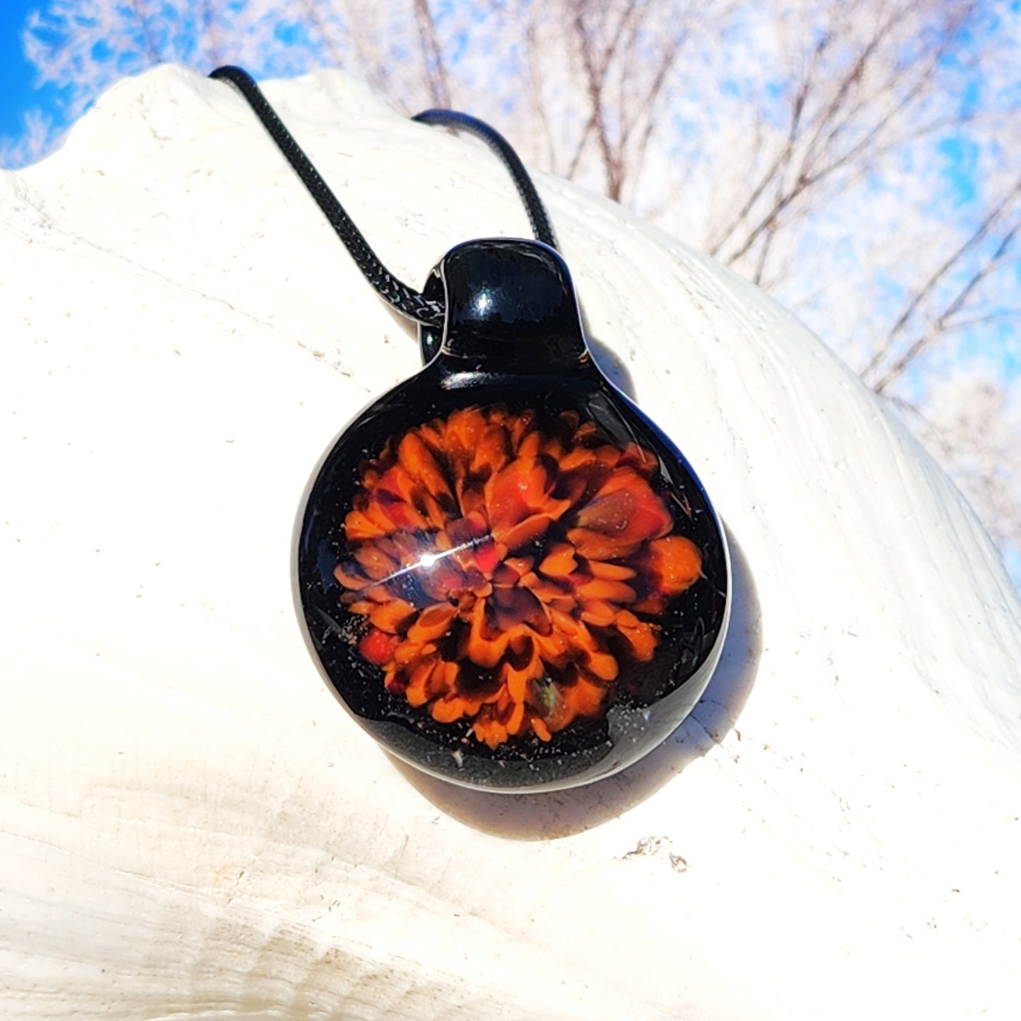 Handblown Beauty in Glass – Fire Bloom in Black
