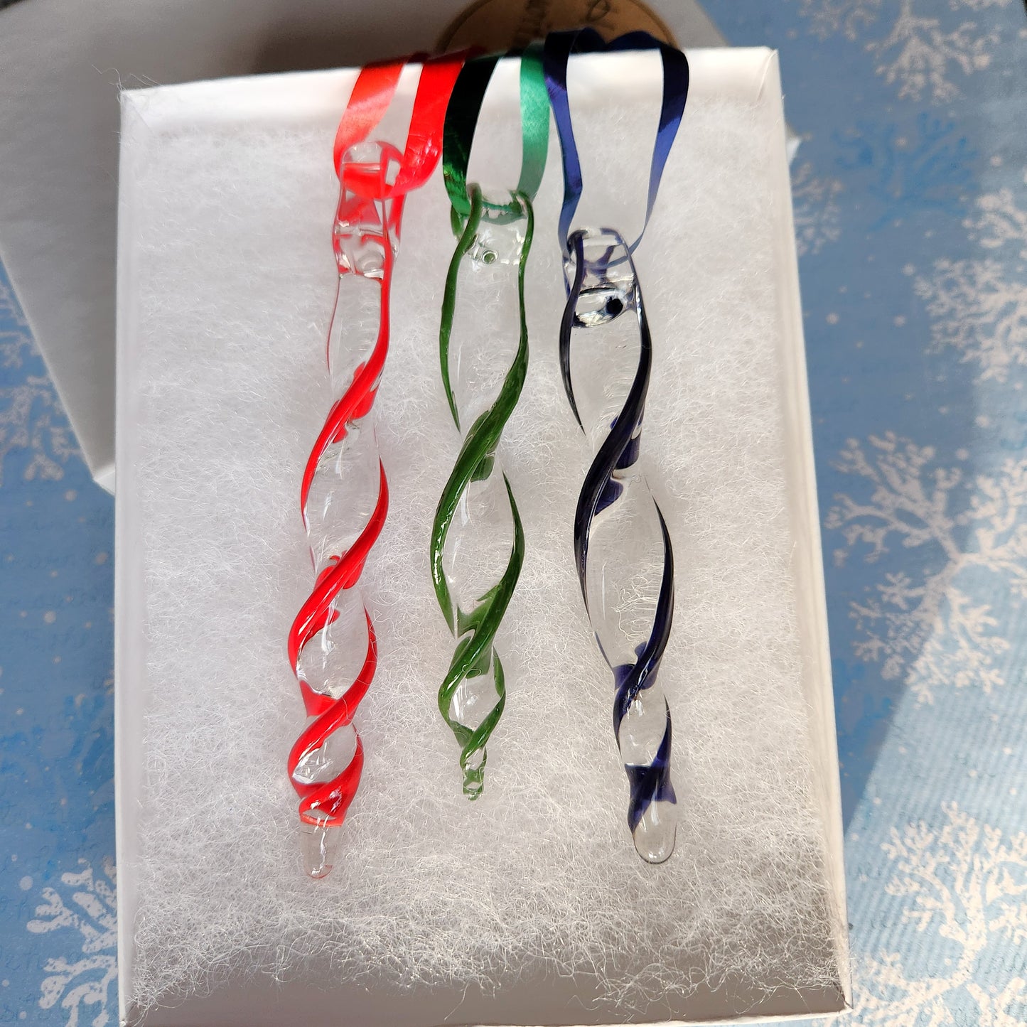 Red Blue and Green Handmade Glass Ornaments