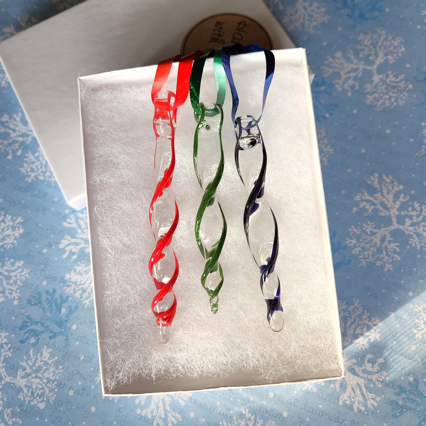 Red Blue and Green Handmade Glass Ornaments