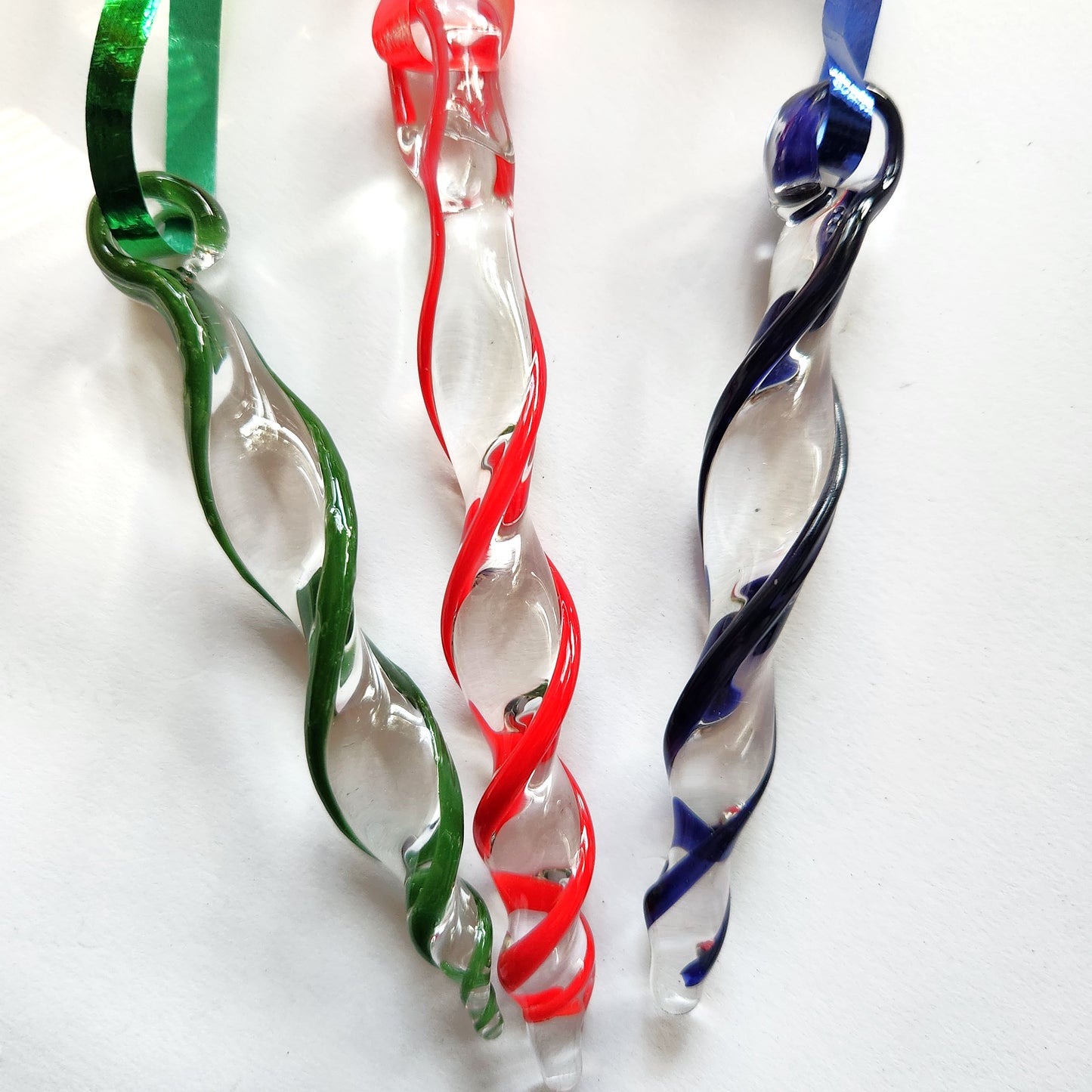 Red Blue and Green Handmade Glass Ornaments