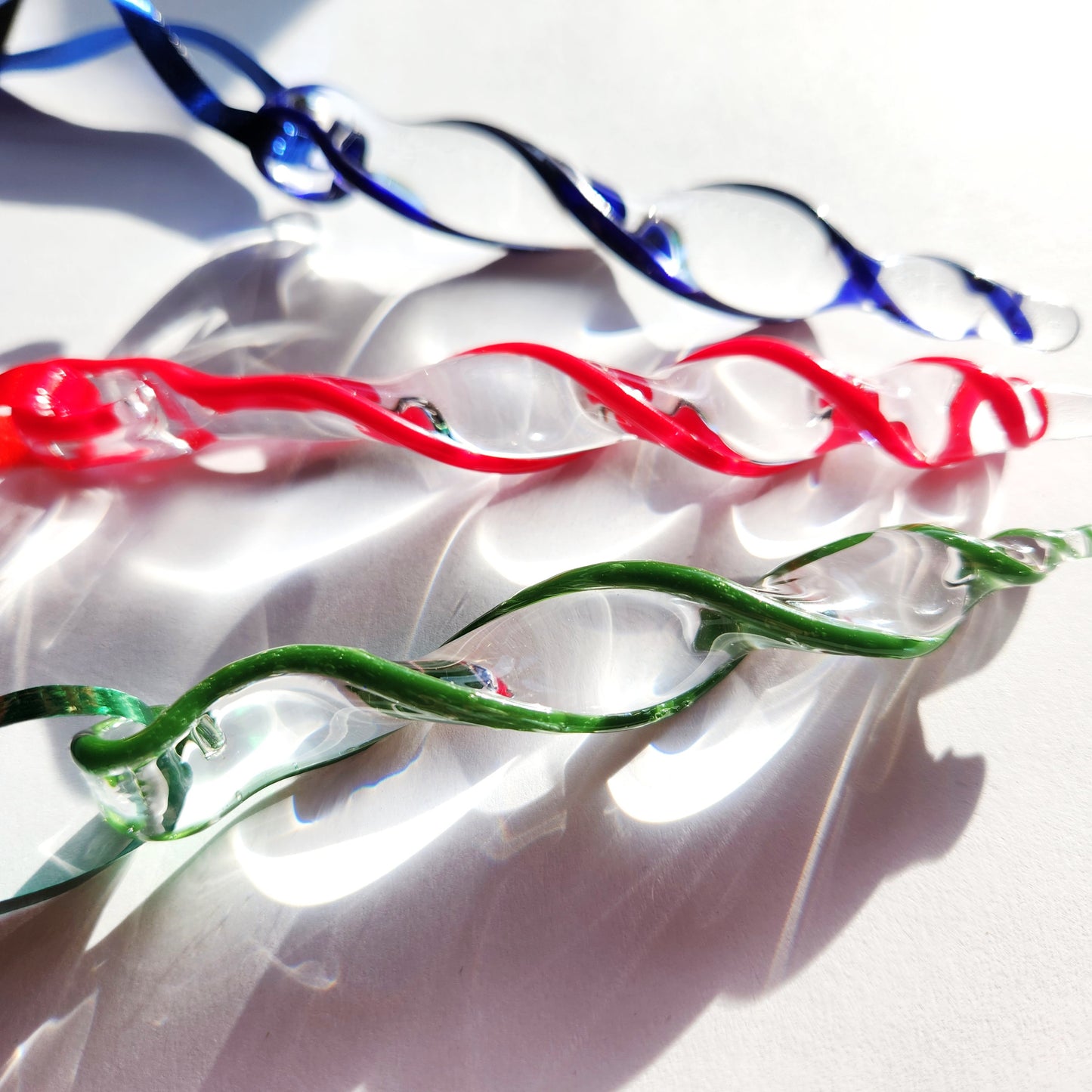 Red Blue and Green Handmade Glass Ornaments