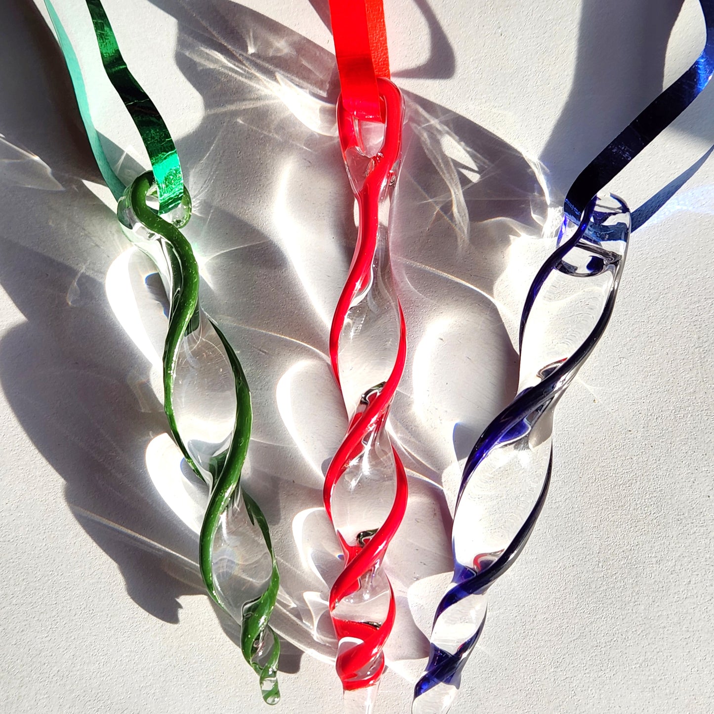 Red Blue and Green Handmade Glass Ornaments