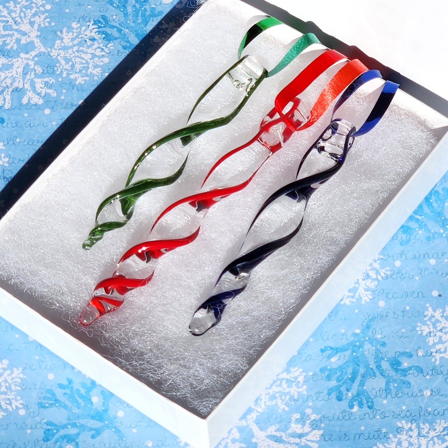 Red Blue and Green Handmade Glass Ornaments