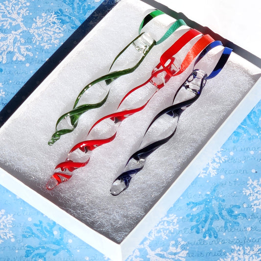 Red Blue and Green Handmade Glass Ornaments