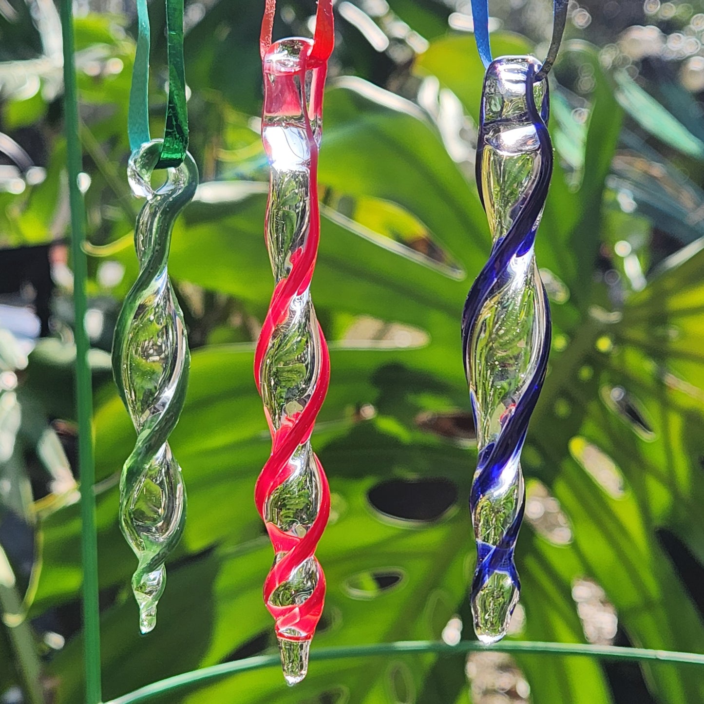 Red Blue and Green Handmade Glass Ornaments
