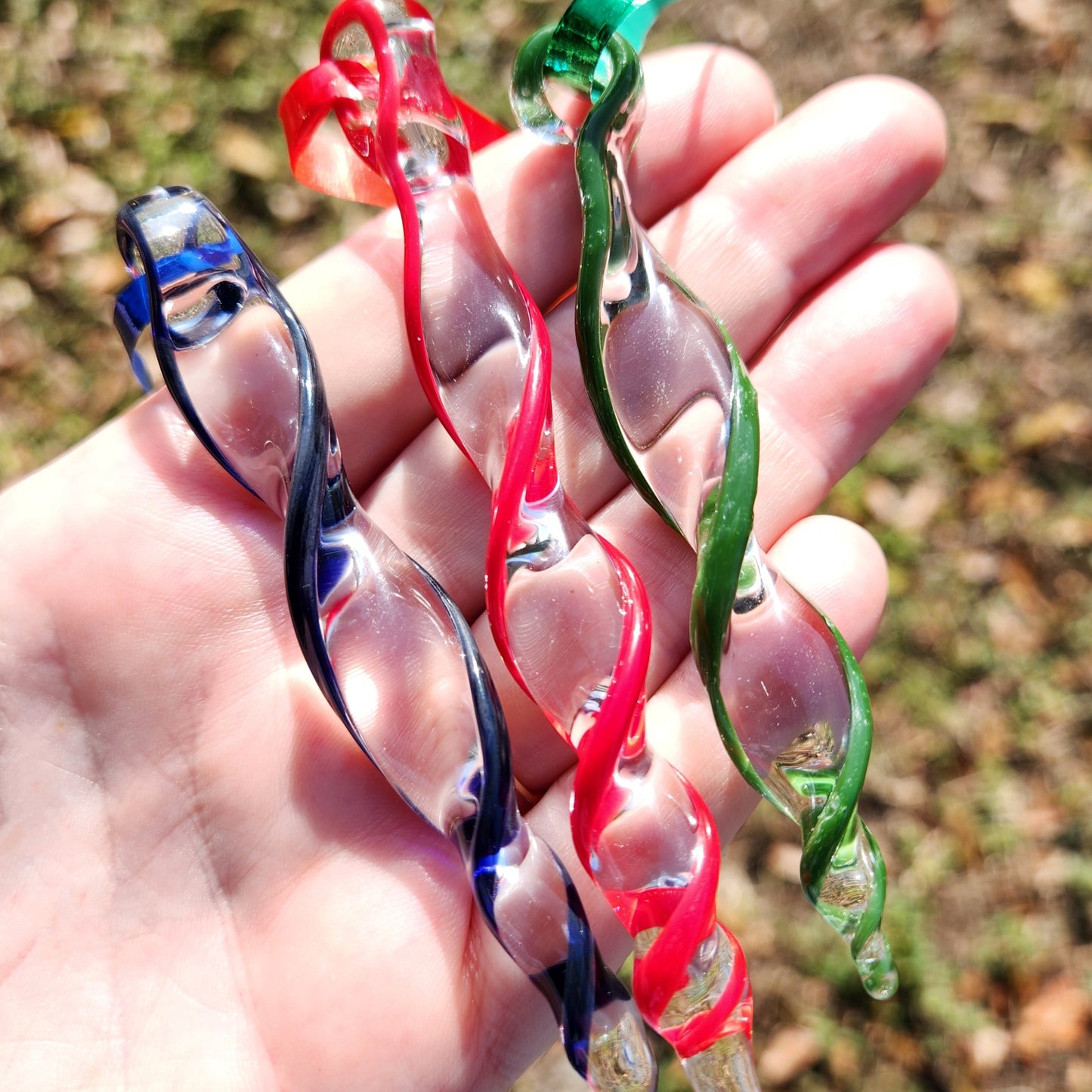 Red Blue and Green Handmade Glass Ornaments