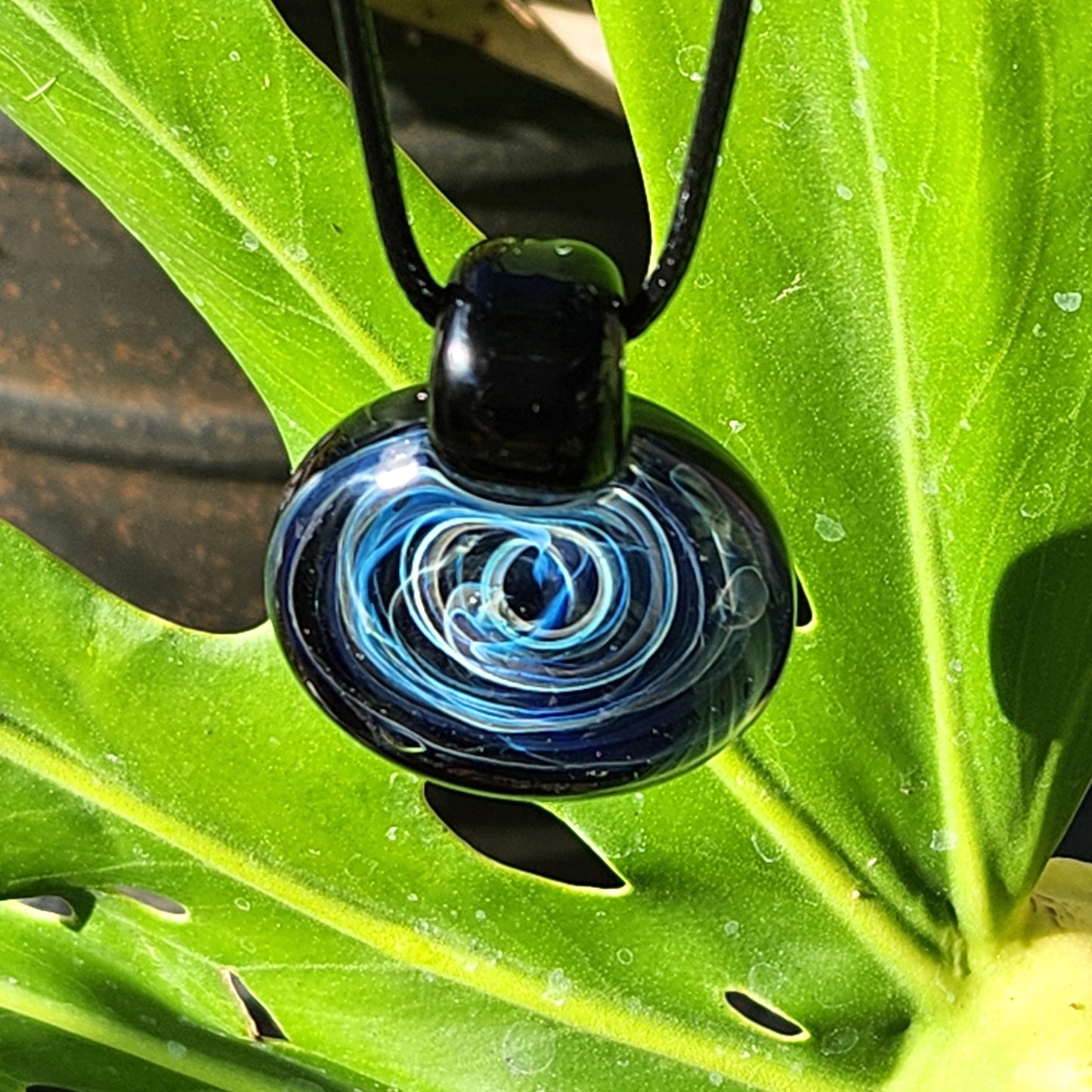 Blue Spiral Glass Pendant with Pure Silver Fuming