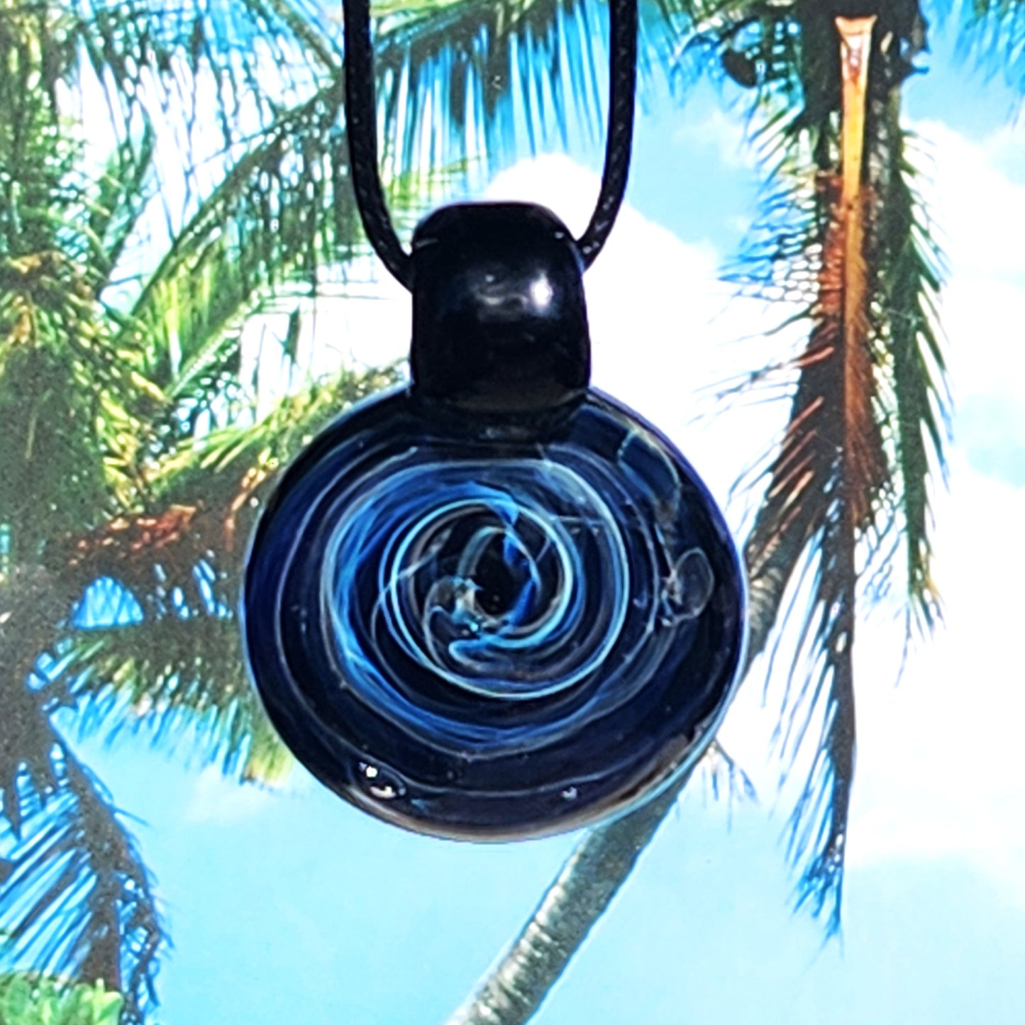 Blue Spiral Glass Pendant with Pure Silver Fuming