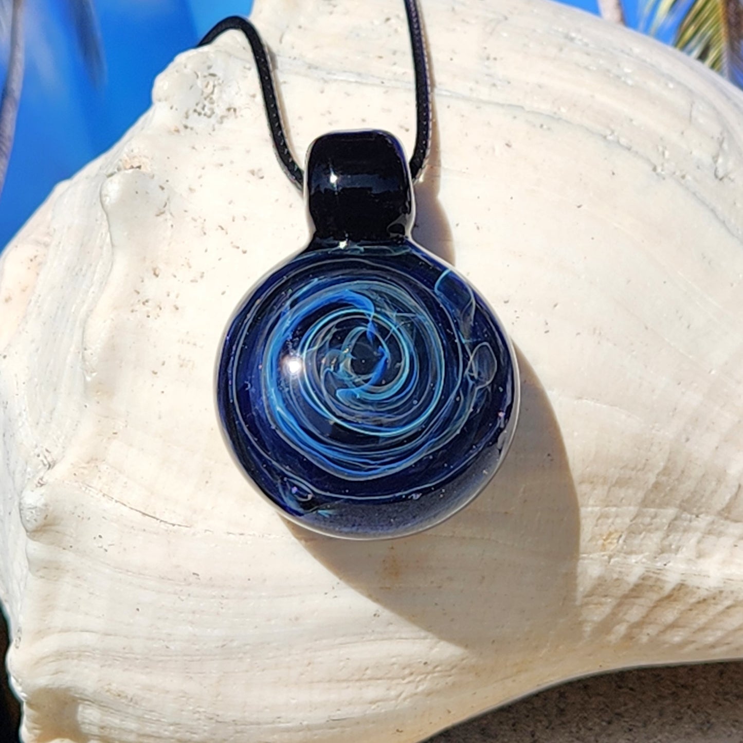 Blue Spiral Glass Pendant with Pure Silver Fuming