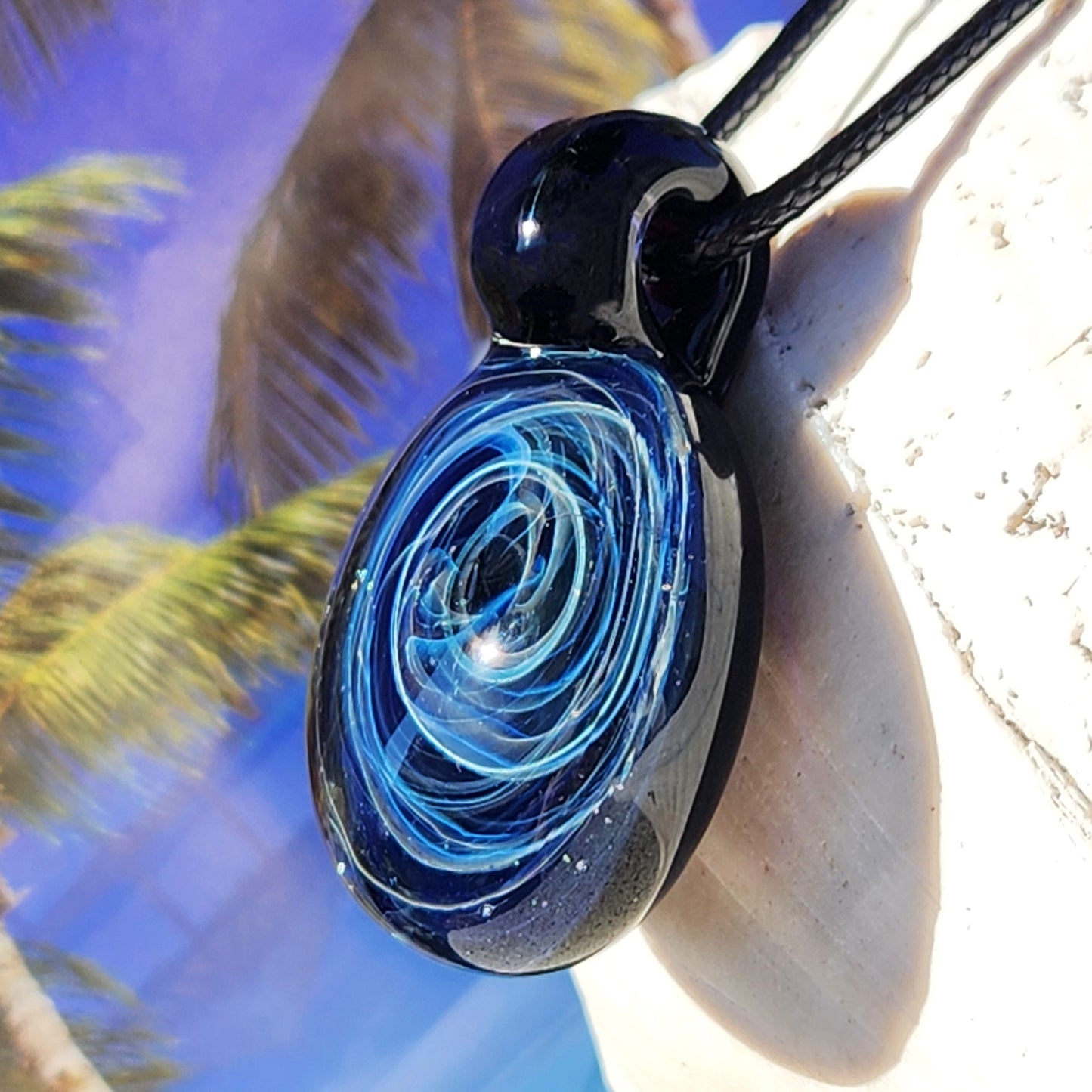 Blue Spiral Glass Pendant with Pure Silver Fuming