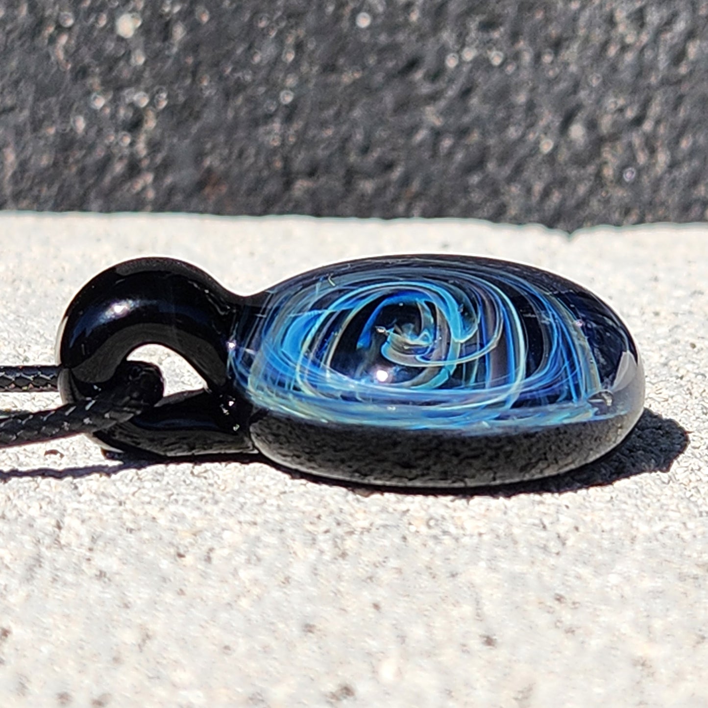 Blue Spiral Glass Pendant with Pure Silver Fuming