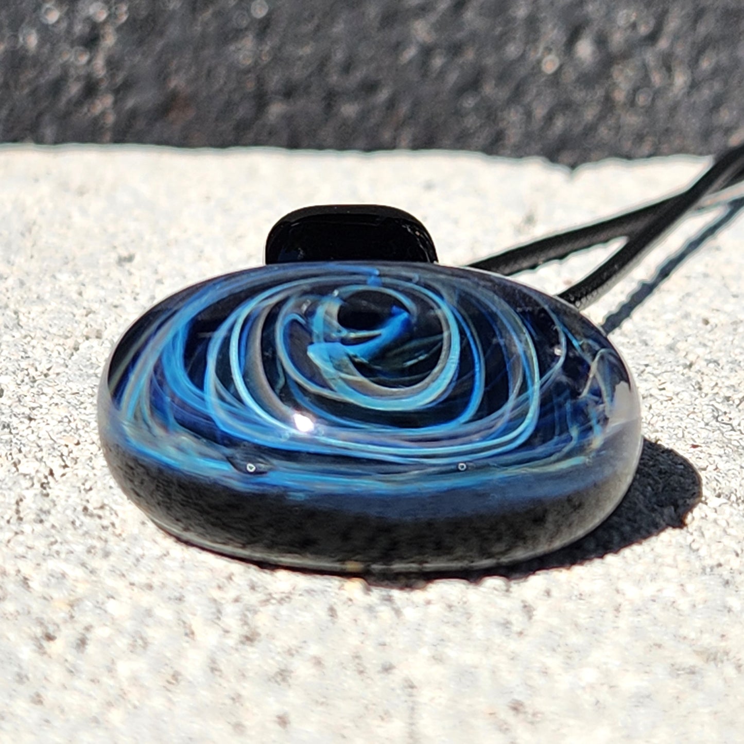 Blue Spiral Glass Pendant with Pure Silver Fuming