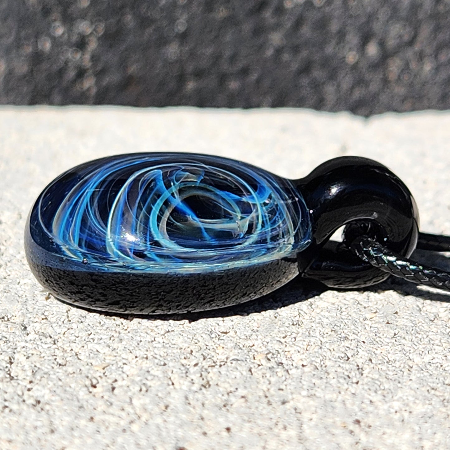 Blue Spiral Glass Pendant with Pure Silver Fuming