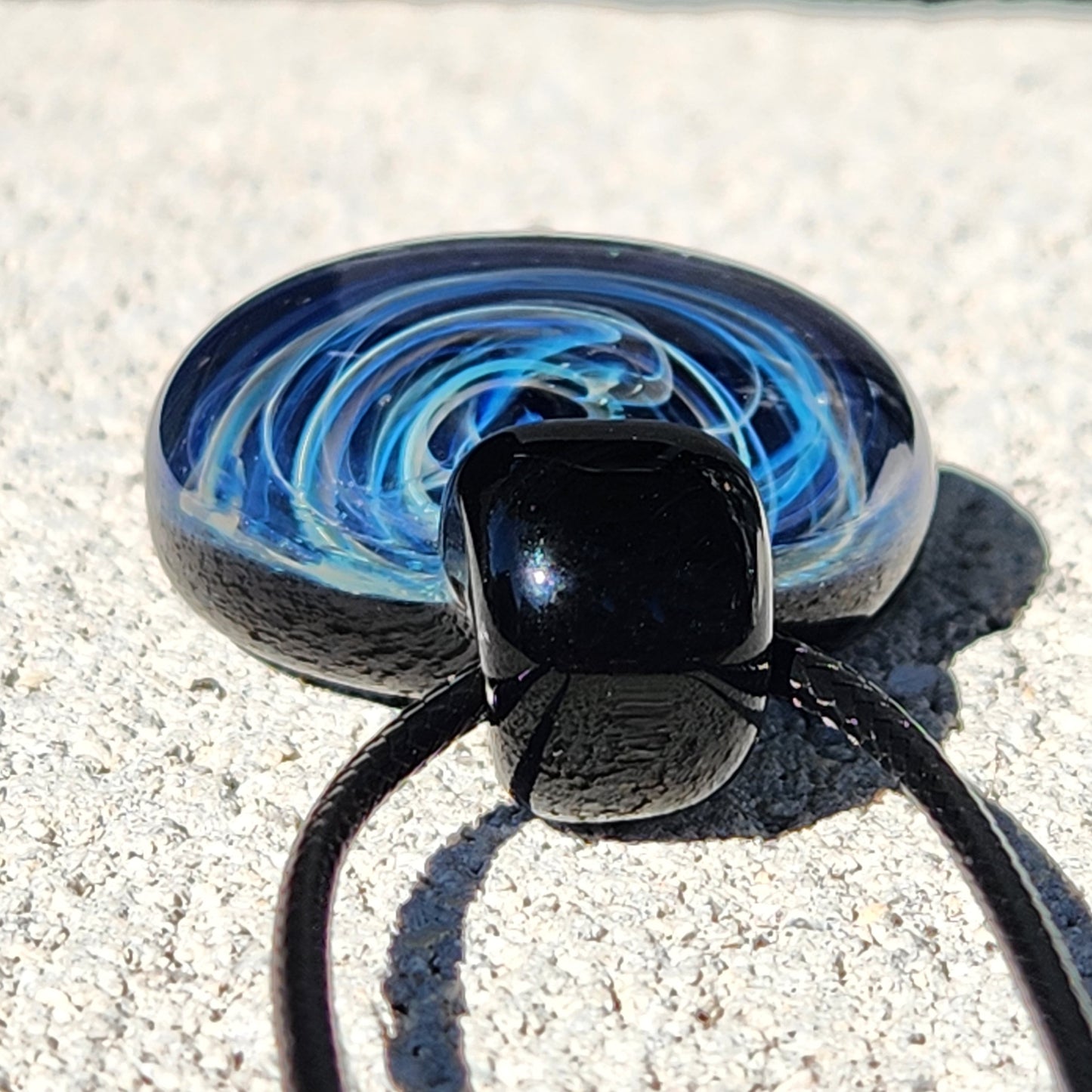 Blue Spiral Glass Pendant with Pure Silver Fuming