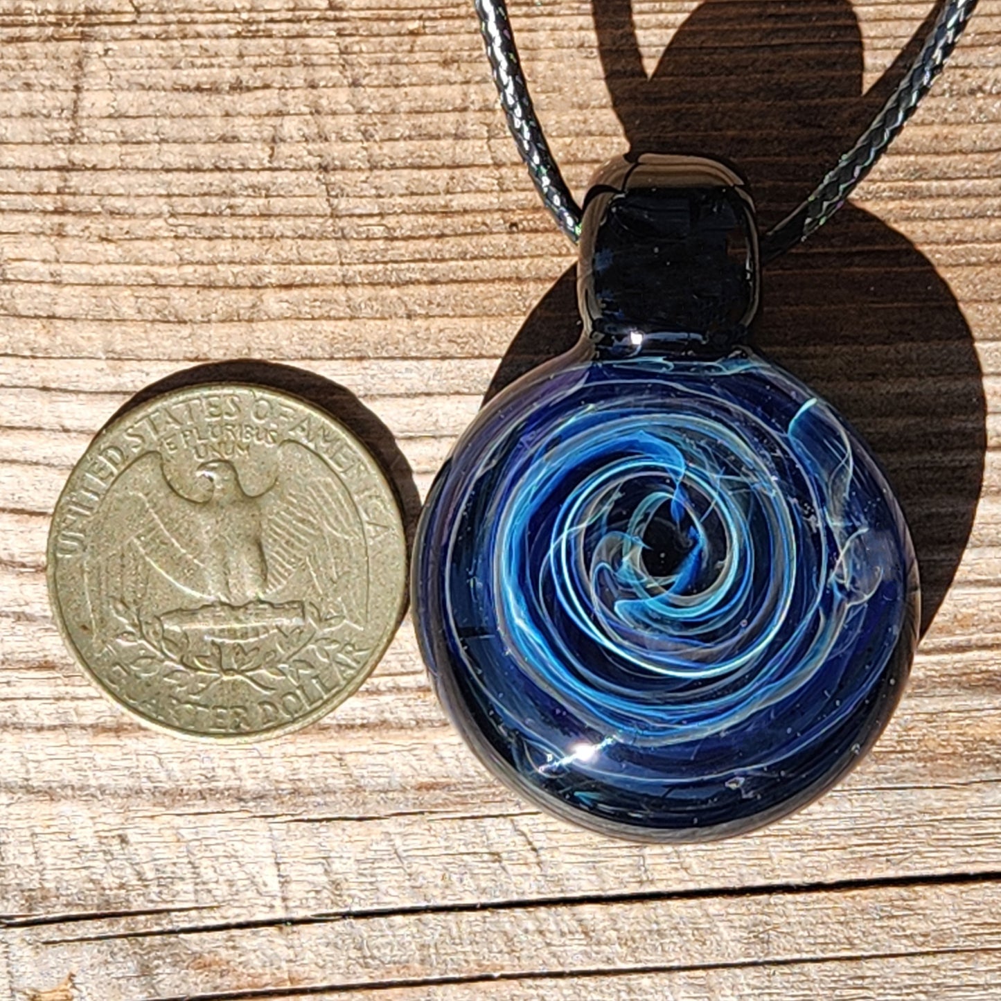 Blue Spiral Glass Pendant with Pure Silver Fuming