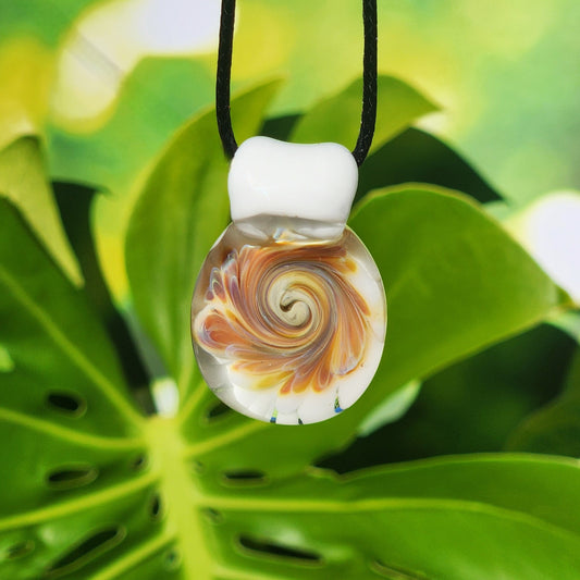 Handmade Cream & Amber Swirl Glass Pendant Necklace